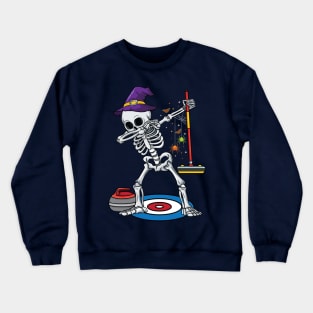 Curling Player ice Sports Dabbing Skeleton Curling Halloween Crewneck Sweatshirt